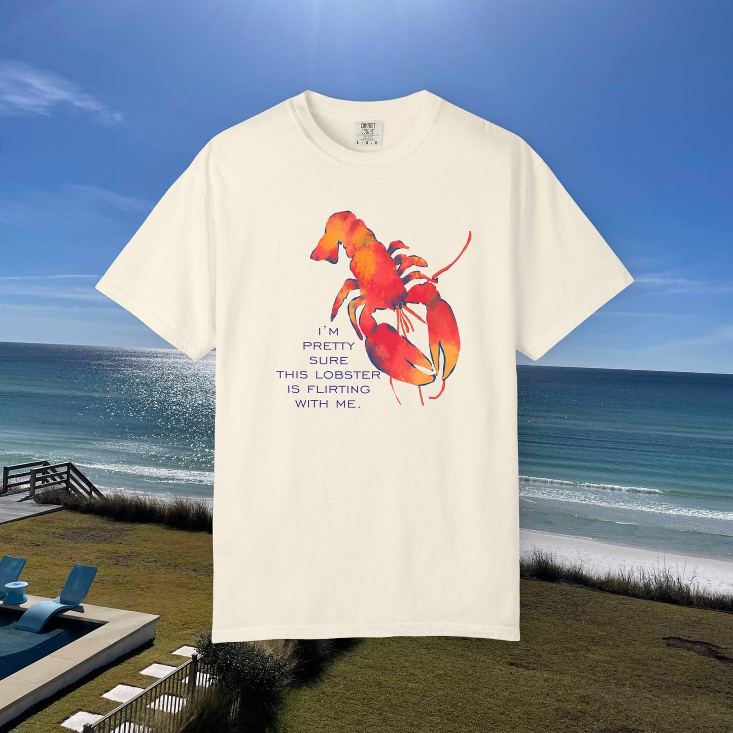 Funny Lobster Flirting T-Shirt, Relaxed Fit Tees, Seafood Lover Gifts, Coastal Vibe Outfits, Summer Beach Wear