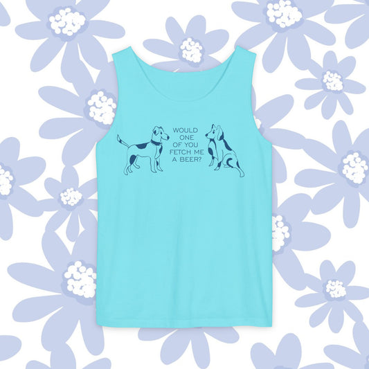 FETCH ME A BEER! Playful Dog-Themed Tank Top, Funny Pet Lover Apparel, Gift for Dog Owners, Summer Casual Wear, Cute Animal Graphic Tee