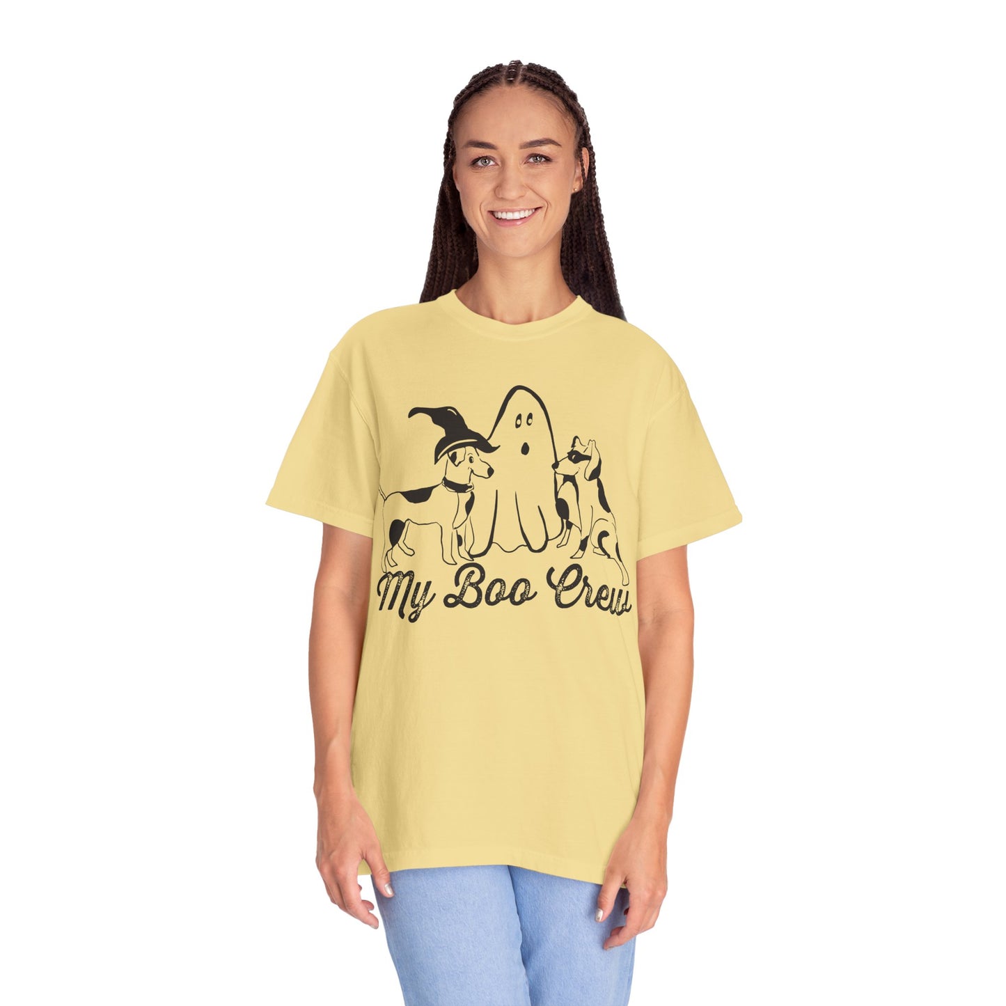 My Boo Crew Halloween T-Shirt, Cute Dog Ghost Tee, Halloween Unisex Garment-Dyed Shirt, Pet Lovers Gift, Autumn Apparel, Fun Halloween Outfit