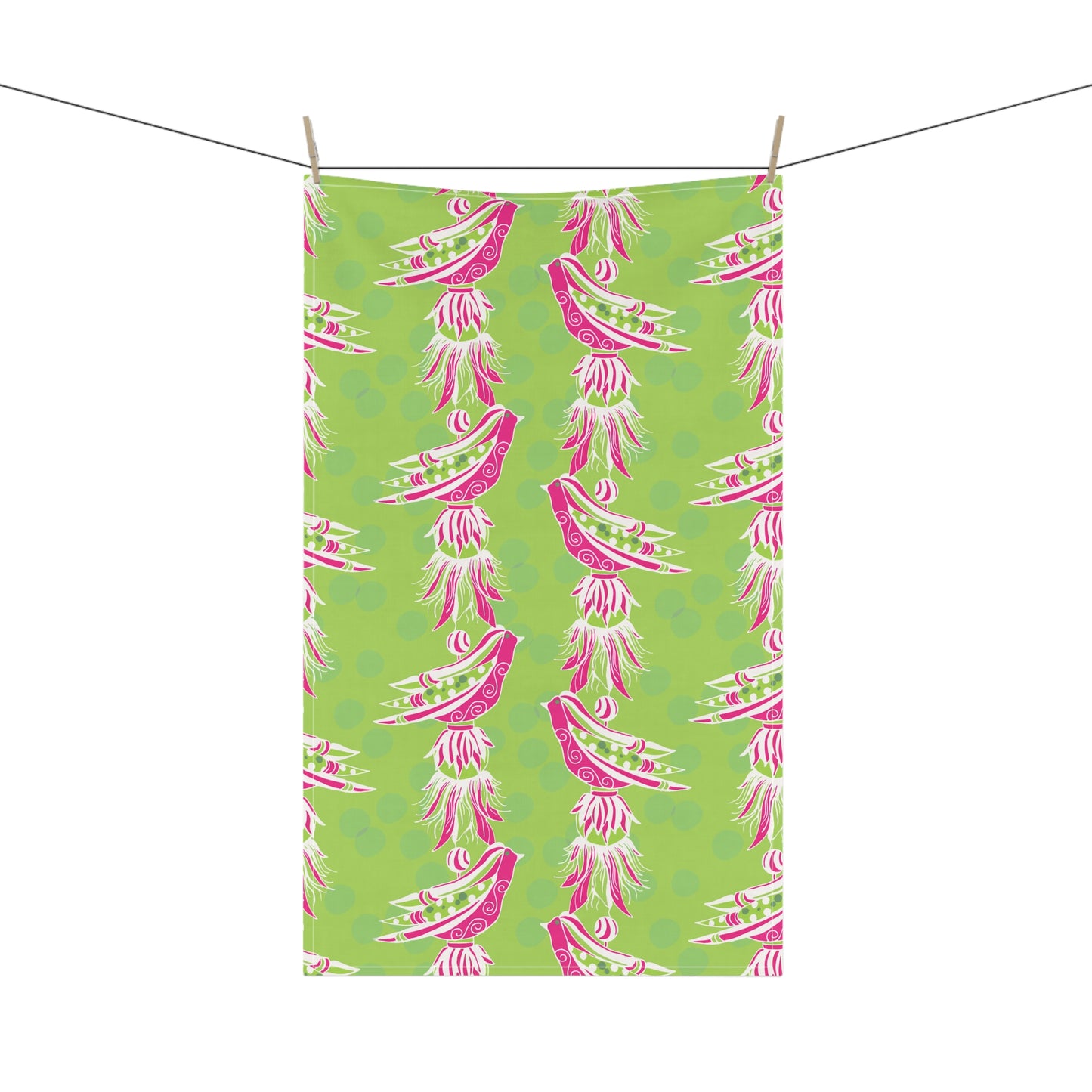 Vibrant Pink and Green Tassel Bird Tea Towels, Kitchen Decor, Gift for Bird Lovers, Eco-Friendly Home, Spring & Summer Kitchen Accessories