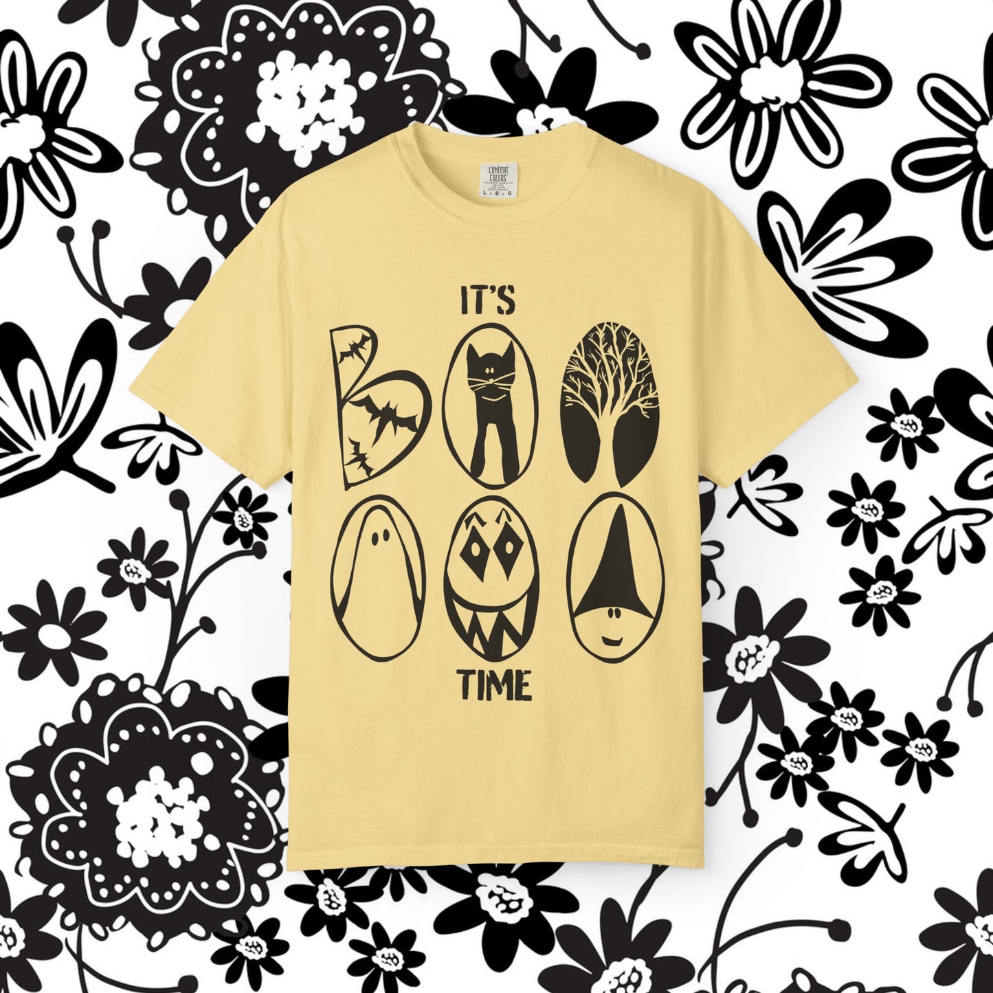 "IT'S BOO TIME" Halloween Themed T-shirt, Spooky Graphic Tee, Unisex T-shirt for Fall, Vintage Style Halloween Shirt, Perfect for Halloween Party