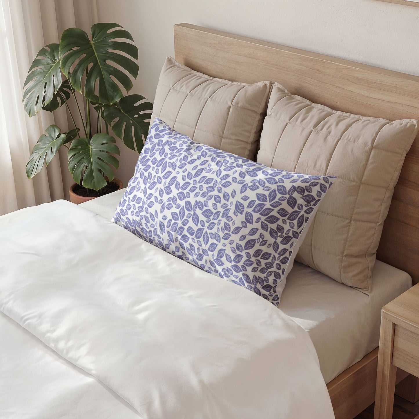 Lavender Leaf Cotton Pillow Sham - Floral Decorative Bed Pillowcase