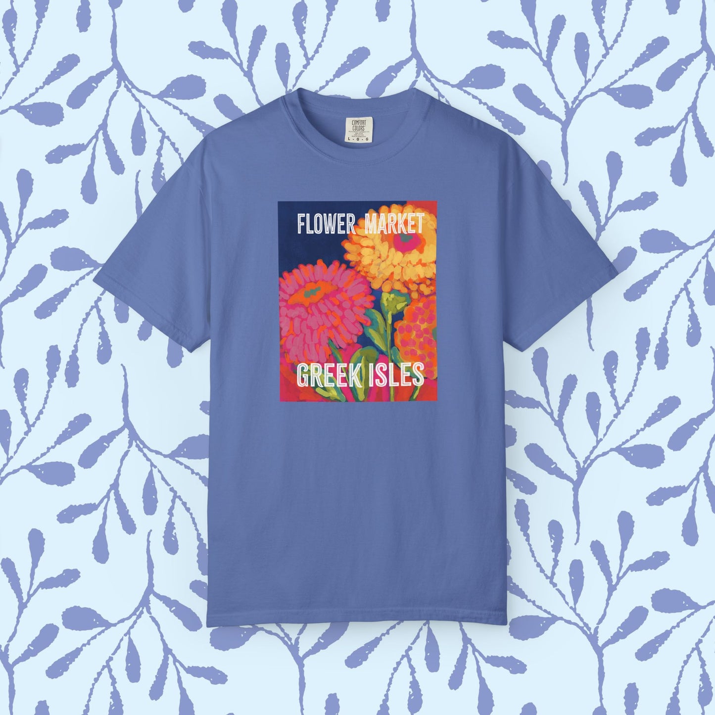 Vibrant Floral Market Tee, Flower Market T-Shirt, Greek Isles Apparel, Gift for Garden Lovers, Summer Wardrobe Essential