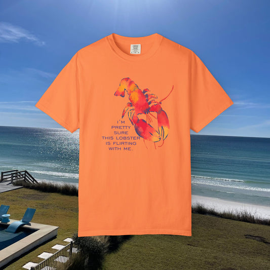 Funny Lobster Flirting T-Shirt, Relaxed Fit Tees, Seafood Lover Gifts, Coastal Vibe Outfits, Summer Beach Wear