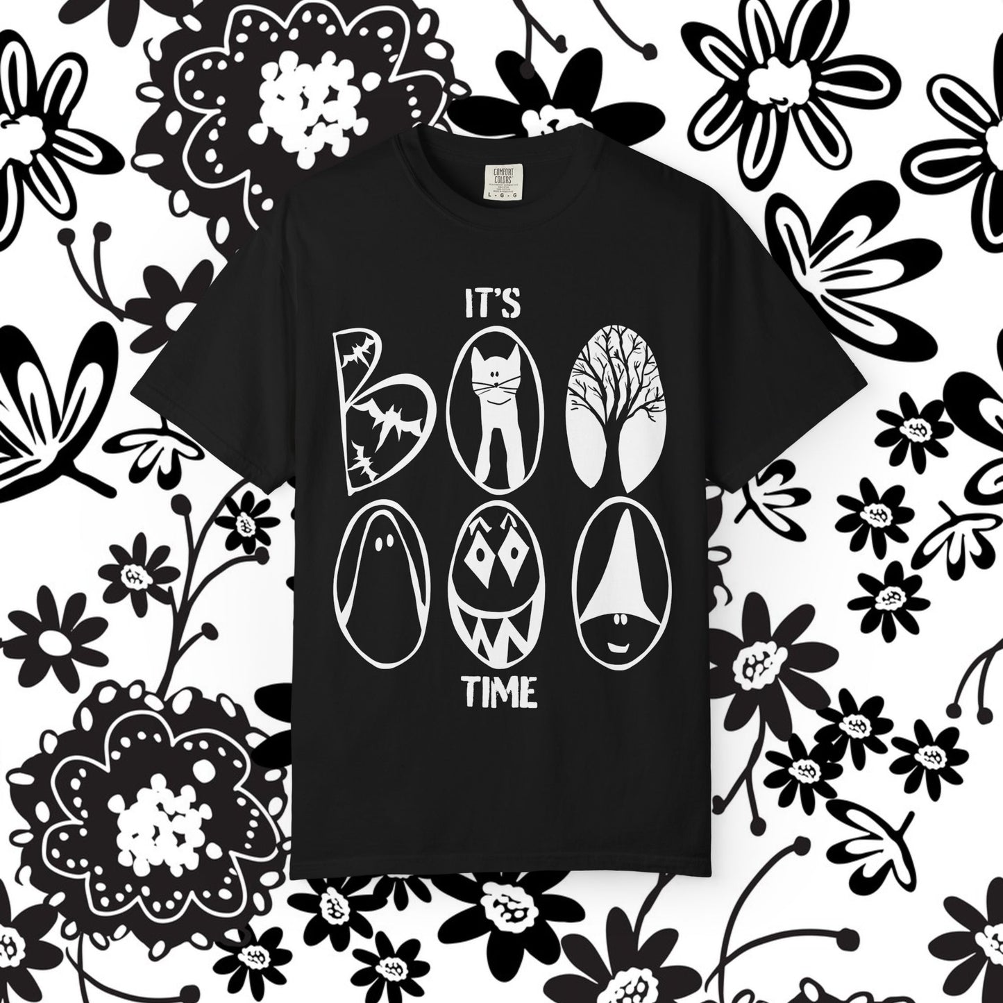 "IT'S BOO TIME" Halloween Themed T-shirt, Spooky Graphic Tee, Unisex T-shirt for Fall, Vintage Style Halloween Shirt, Perfect for Halloween Party