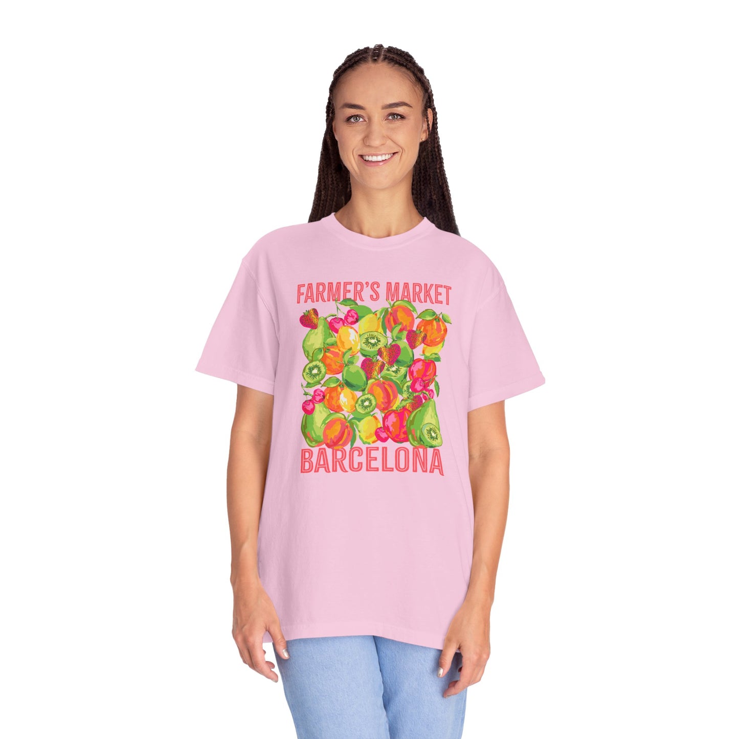 Barcelona Farmers Market T-Shirt | Unisex Garment-Dyed Tee, Cute Summer Style, Gift for Foodies, Market Lover's Apparel, Barcelona Graphic Tee