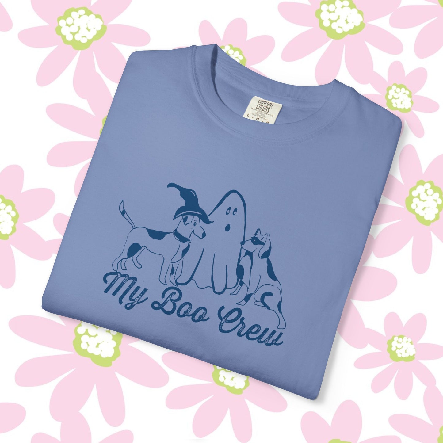 My Boo Crew Halloween T-Shirt, Cute Dog Ghost Tee, Unisex Garment-Dyed Shirt, Pet Lovers Gift, Autumn Apparel, Fun Halloween Outfit