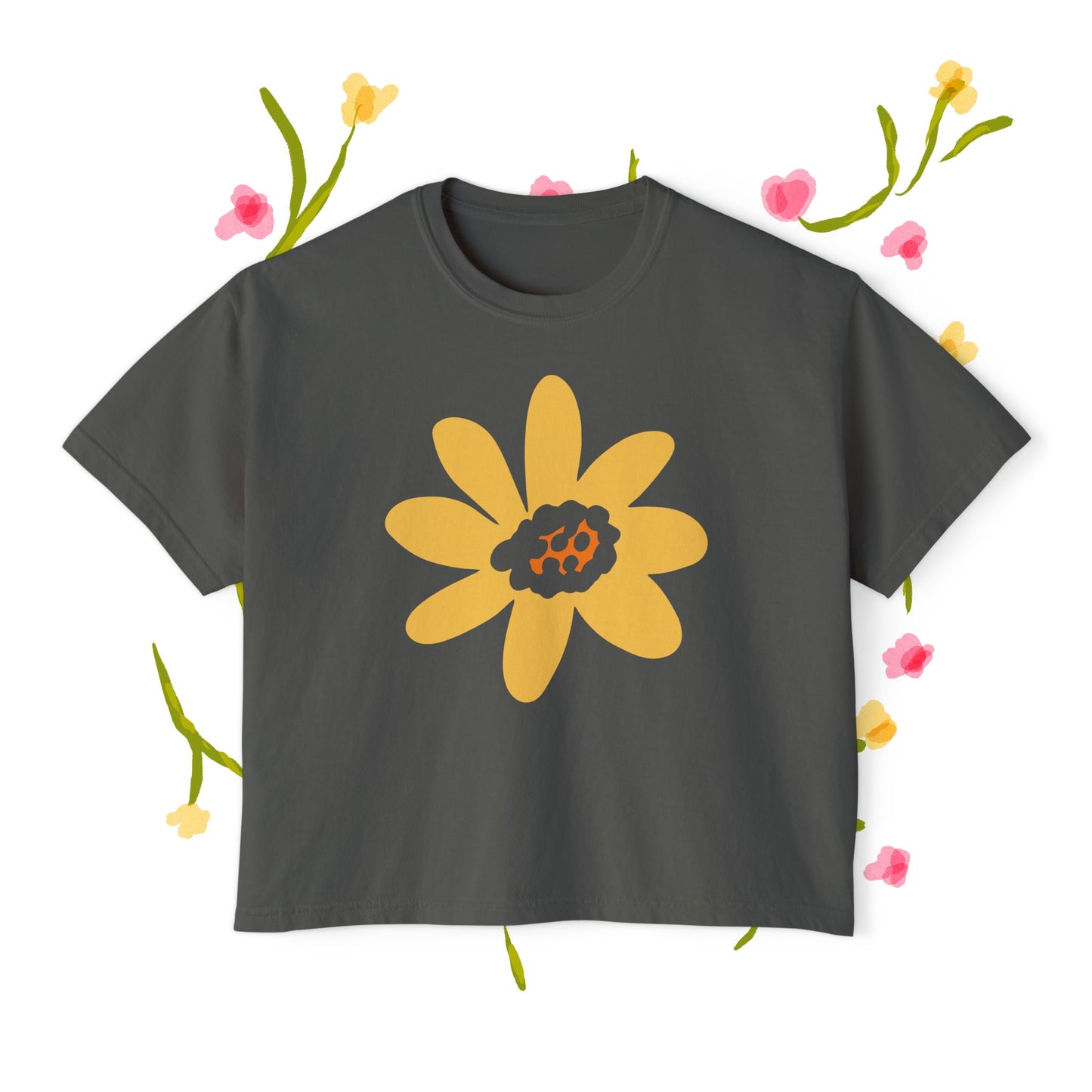 Sunny Floral Women's Boxy Tee - Casual Comfort for Every Occasion
