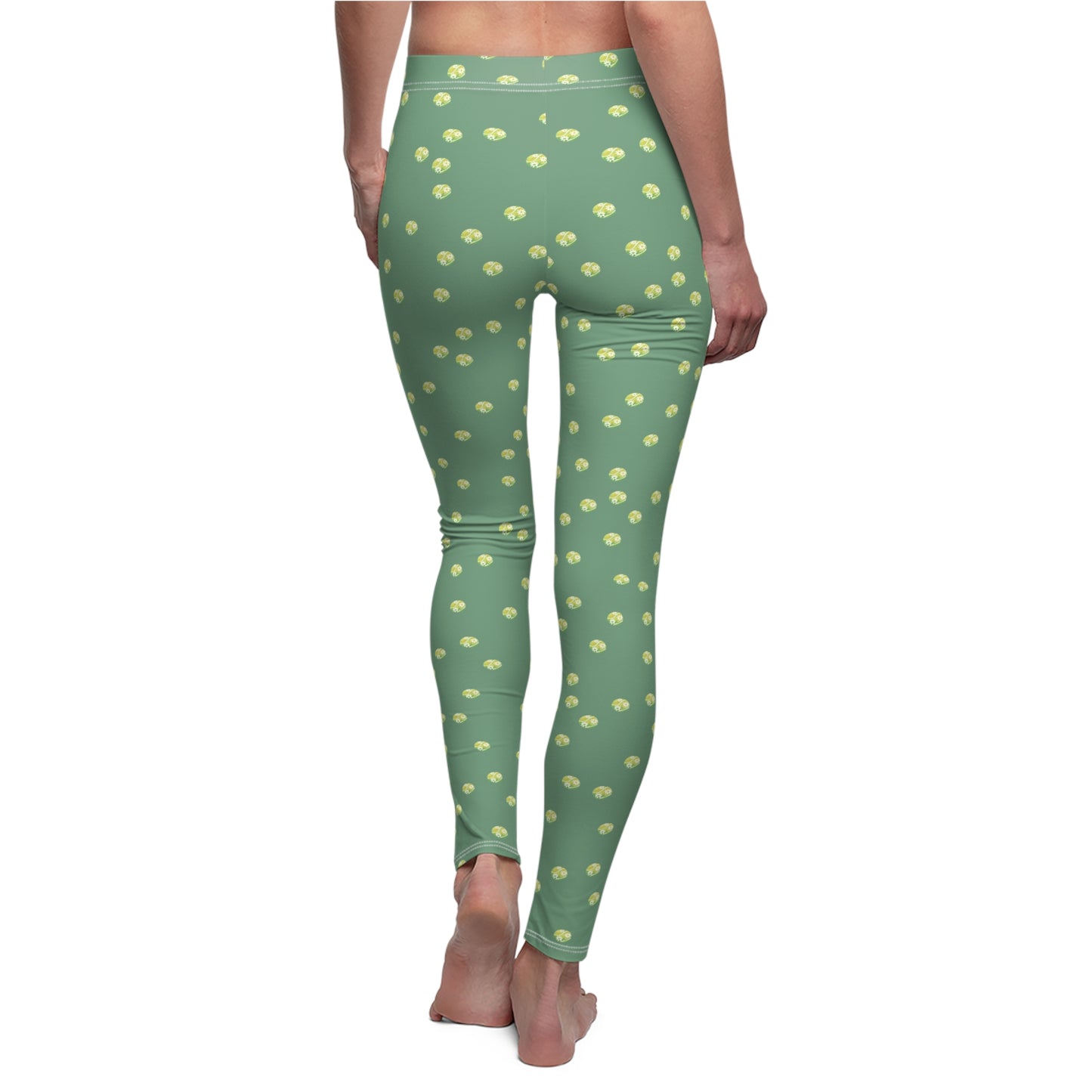 Green Polka Dot Tennis Ball Women's Leggings — Casual All-Over Print