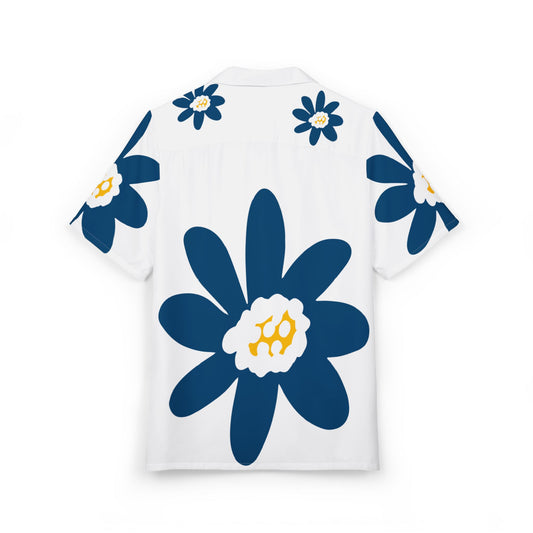 Men's or Woman's Blue Daisy Floral Hawaiian Shirt, Tropical Vacation Wear, Beach Party Attire, Summer Chill Outfit, Luau Celebration Shirt