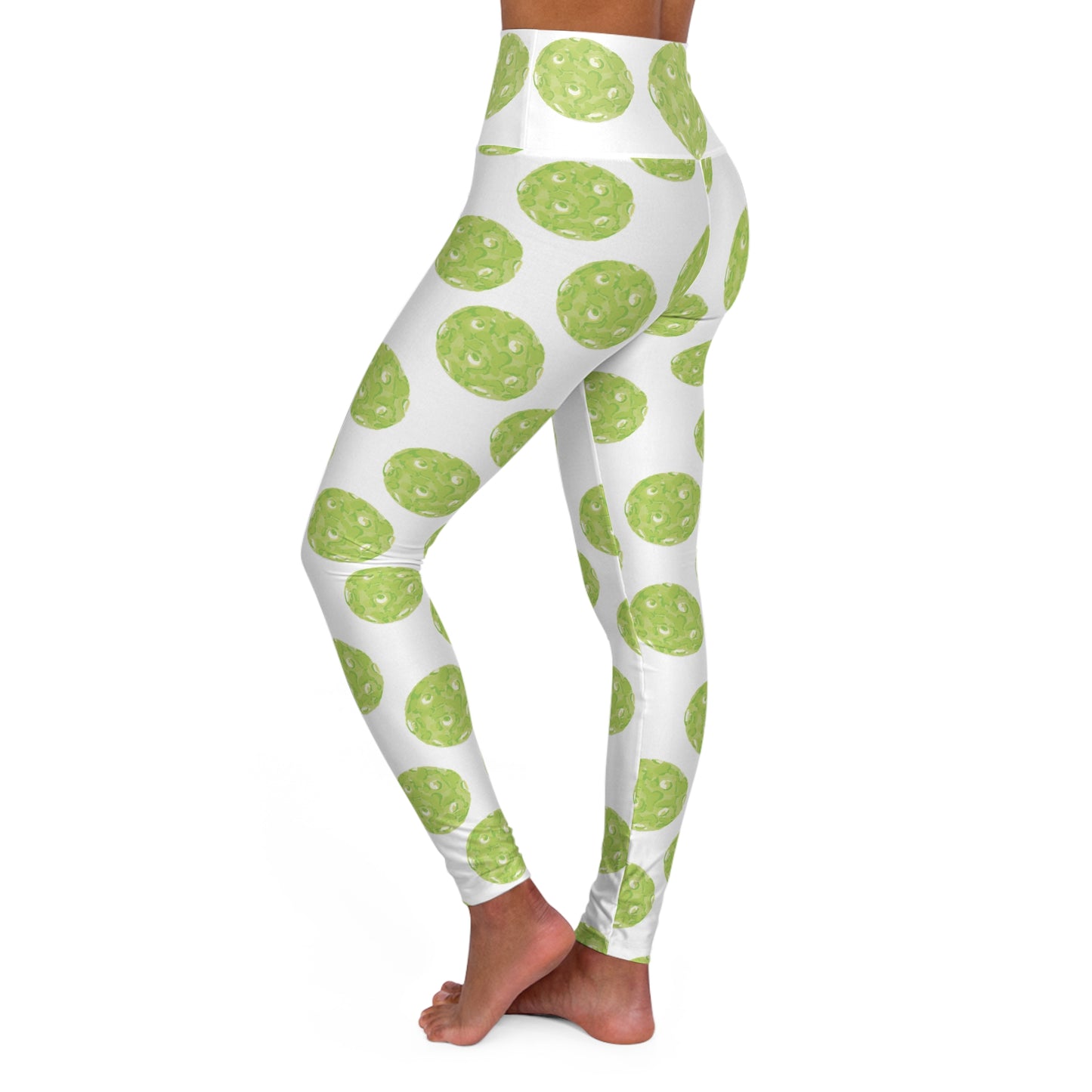 Pickleball Patterned High Waisted Yoga Leggings with Fun Green Polka Dot Design, Activewear Leggings, Fitness Apparel, Gift for Yogis, Stylish Workout Pants