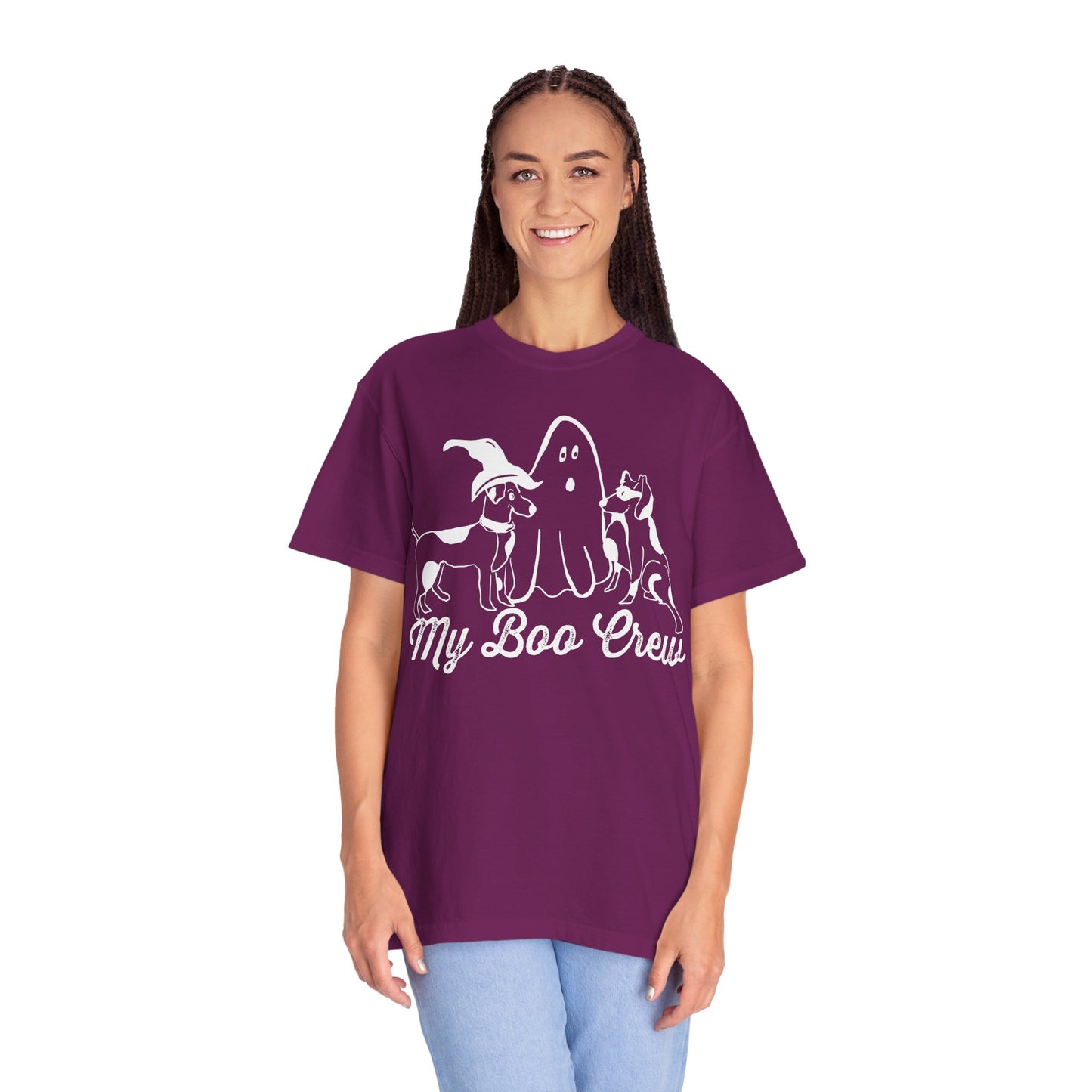 My Boo Crew Halloween T-Shirt, Cute Dog Ghost Tee, Halloween Unisex Garment-Dyed Shirt, Pet Lovers Gift, Autumn Apparel, Fun Halloween Outfit