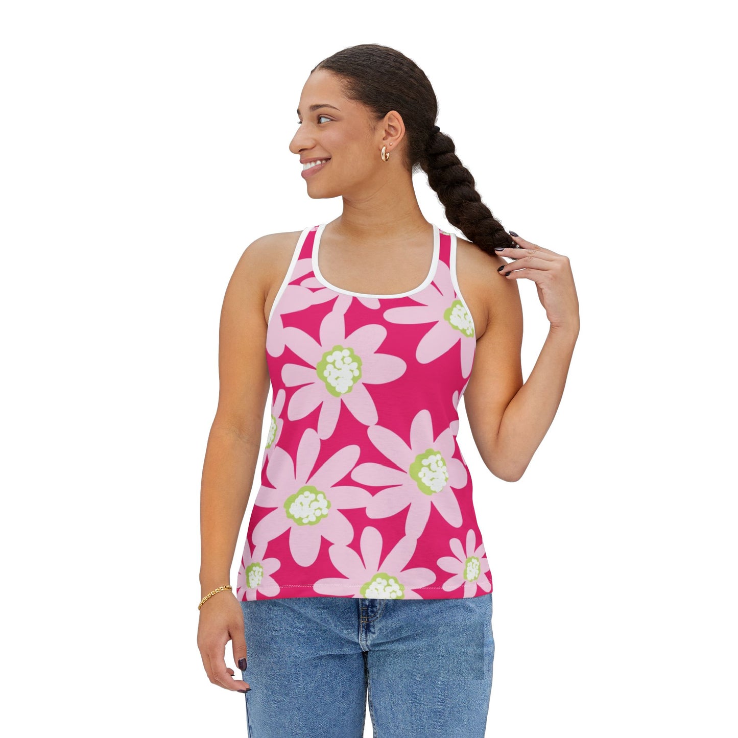 Pink Daisy Floral Women's Tank Top - Active Wear, Summer Style, Casual Wear, Festival Top, Beach Day Essential, Mother's Day Gift