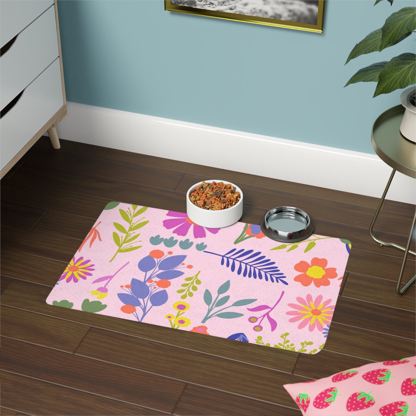 Floral Pet Food Mat for Dogs & Cats, Cute Feeding Mat, Dog Bowl Mat, Pet Accessories, Kitchen Decor, Gifts for Pet Lovers