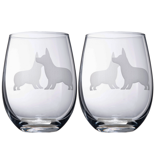 Stemless Wine Glasses Set of 2 by The Wine Savant - Puppy & Dog Lover Glass Gifts Etched Tumblers for Anniversary, Wedding, Home Bar Gifts (Corgi)-0