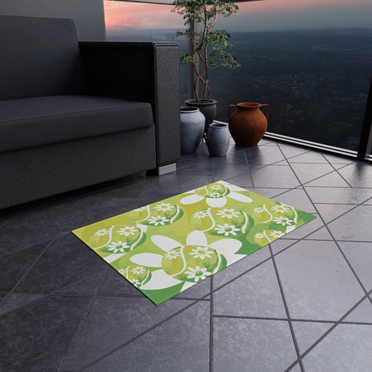 Tennid Daisy Flower Pattern Outdoor Rug - Brighten Your Patio, Garden, or Entryway, Bohemian Decor, Easter Gift, Spring Vibes, Cozy Outdoor Living