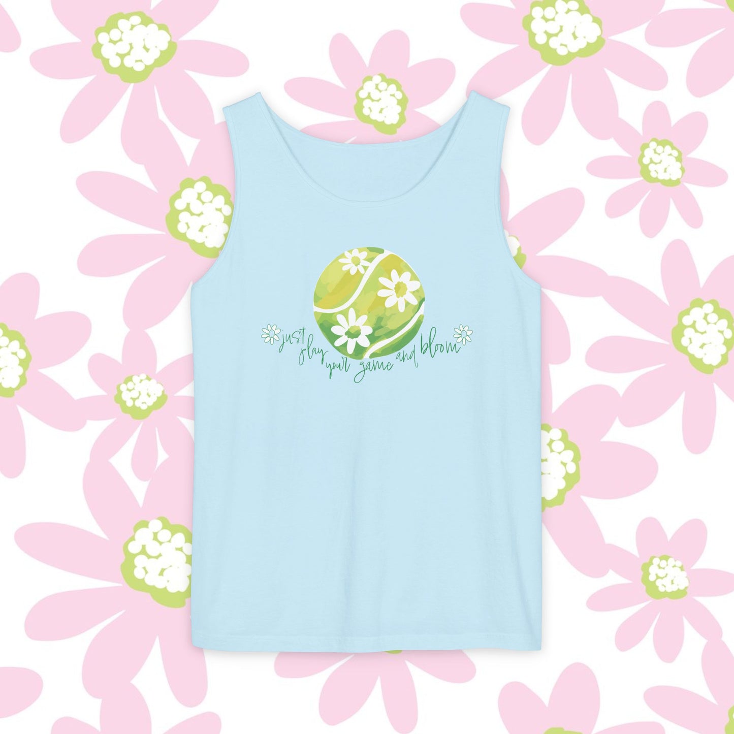 Play Your Game and Bloom! Tennis Floral Vibes Tank Top, Garden Tanks, Outdoor Summer Wear, Eco-Friendly Fashion, Casual Apparel, Floral Design