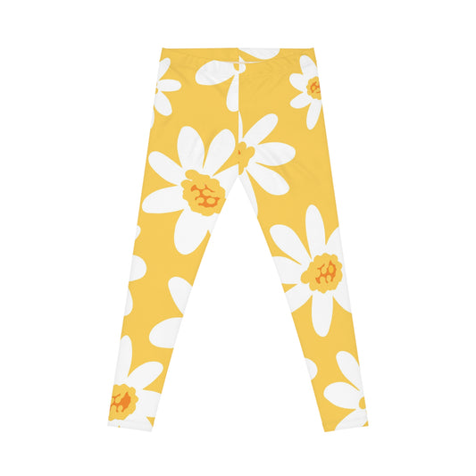 Women's Floral Daisy Print Leggings, Summer Activewear, Yoga Pants, Casual Outfit, Gift for Her, Flower Pattern Leggings