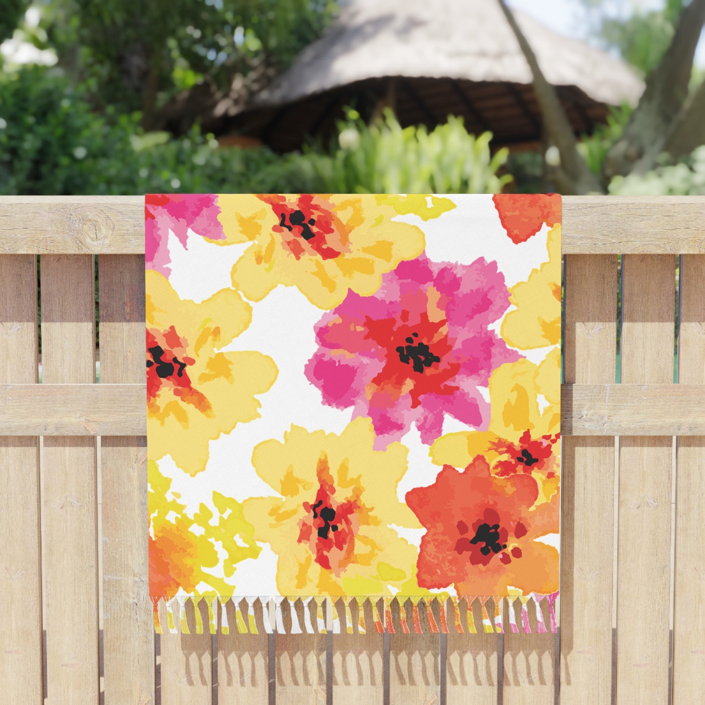 Boho Floral Beach Towel — Watercolor Pink & Orange Floral Turkish Towel
