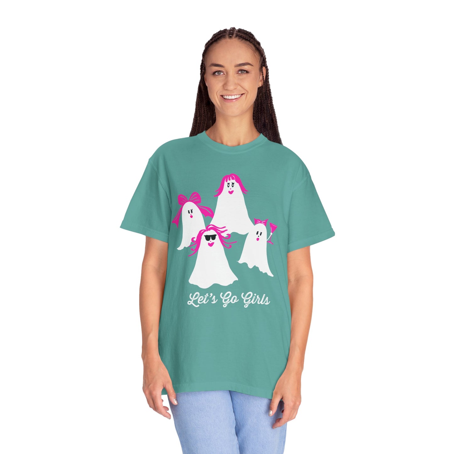 "Let's Go Girls" Spooky Chic T-Shirt, Halloween Fashion, Pink Ghost-Inspired Tee, Cute Casual Wear, Unisex Graphic Shirt, Trendy Fall Style
