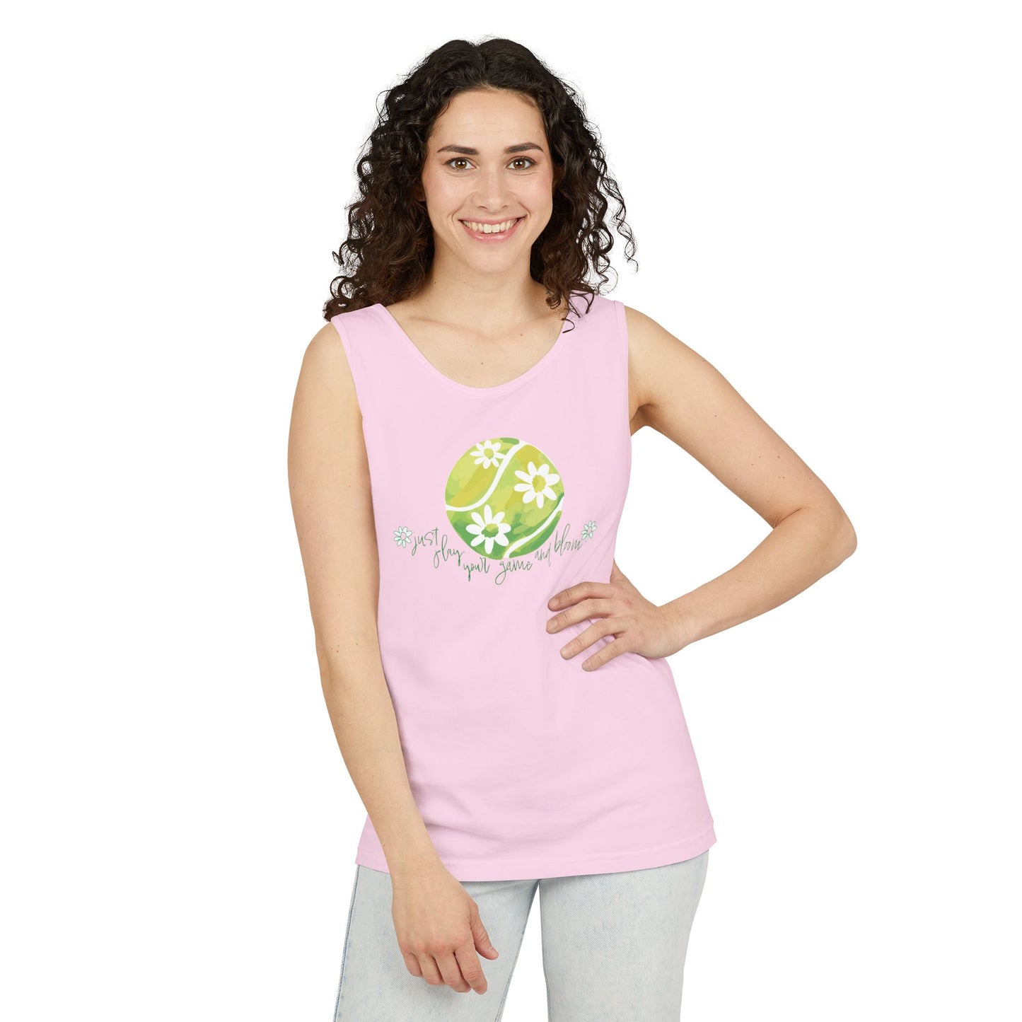 Play Your Game and Bloom! Tennis Floral Vibes Tank Top, Garden Tanks, Outdoor Summer Wear, Eco-Friendly Fashion, Casual Apparel, Floral Design