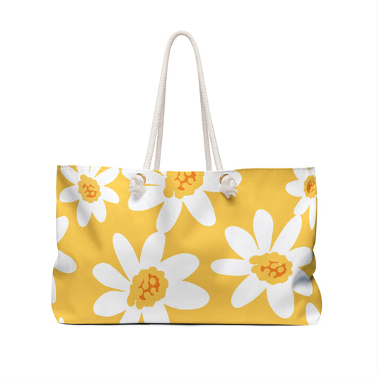 Bright Yellow Daisy Floral Weekender Bag, Summer Travel Tote, Beach Bag, Weekend Getaway Bag, Vacation Essentials, Gift for Her