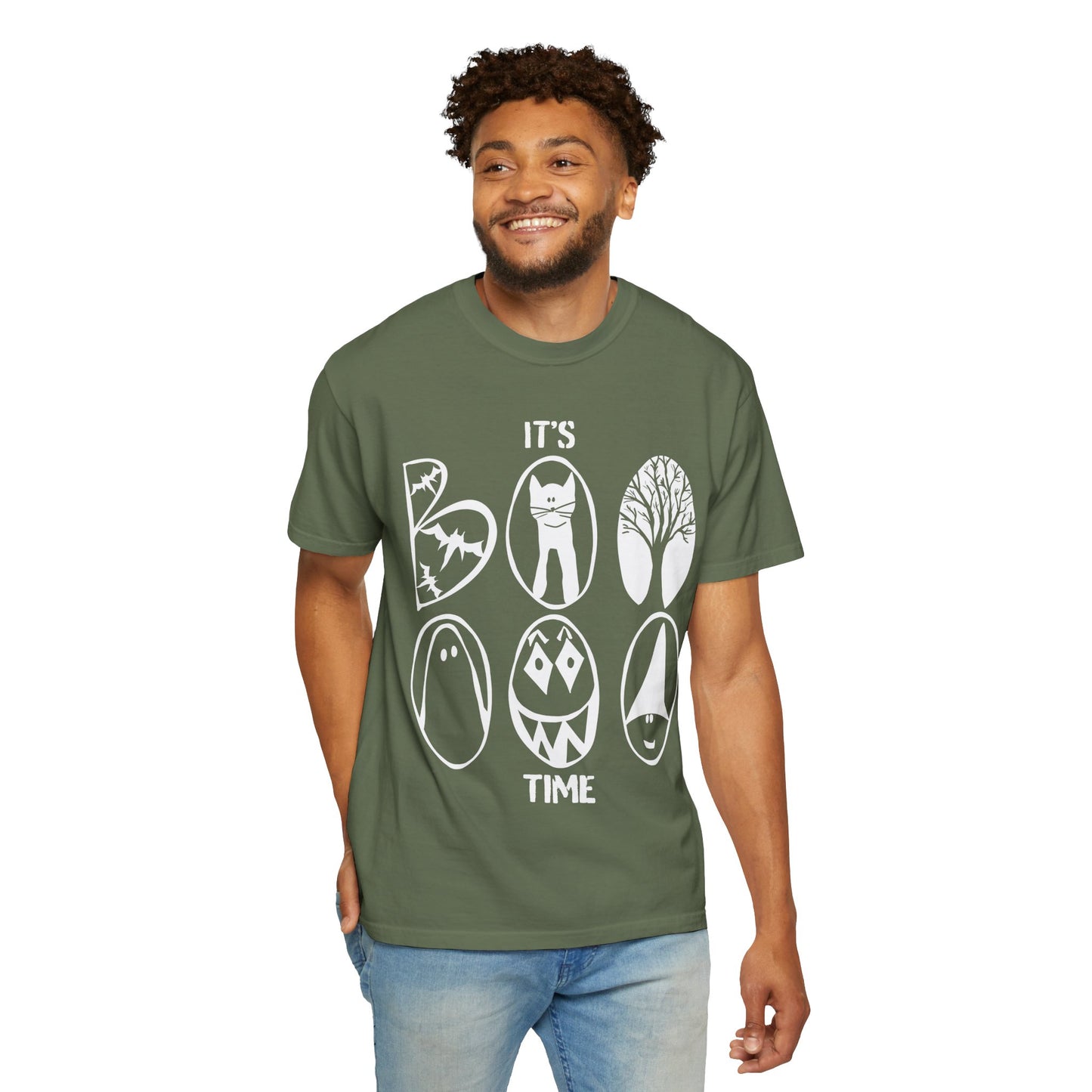 "IT'S BOO TIME" Halloween Themed T-shirt, Spooky Graphic Tee, Unisex T-shirt for Fall, Vintage Style Halloween Shirt, Perfect for Halloween Party