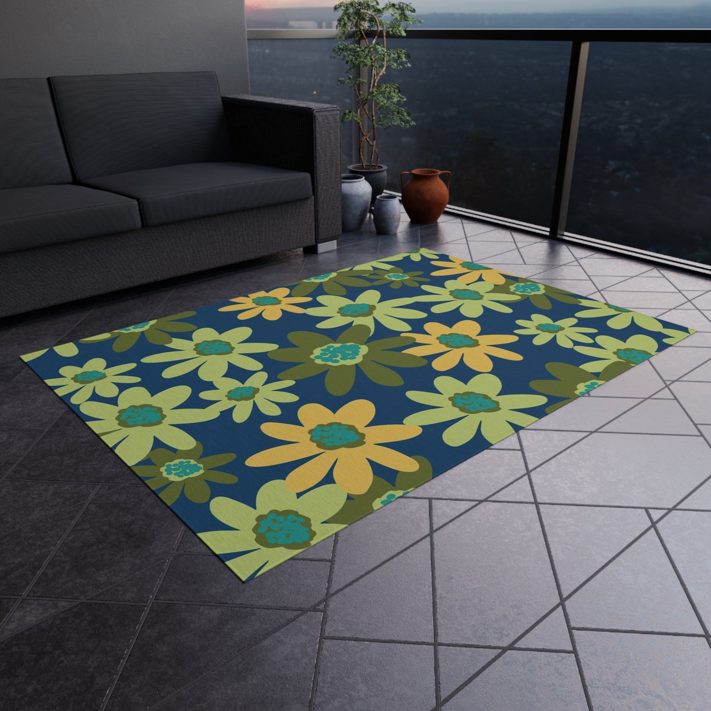 Outdoor Rug - Groovy Daisy Daisy Floral Pattern
