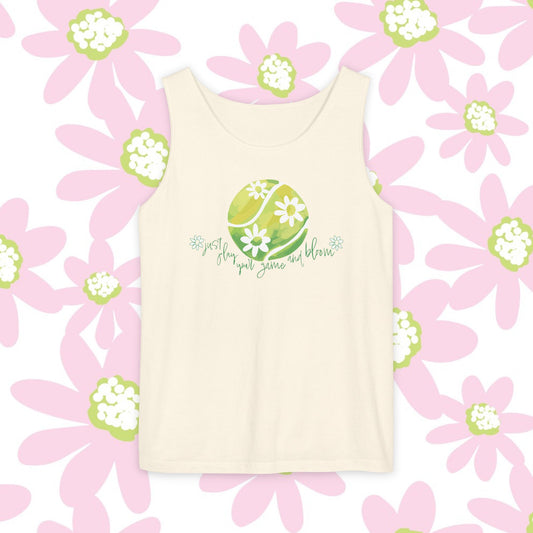 Play Your Game and Bloom! Tennis Floral Vibes Tank Top, Garden Tanks, Outdoor Summer Wear, Eco-Friendly Fashion, Casual Apparel, Floral Design