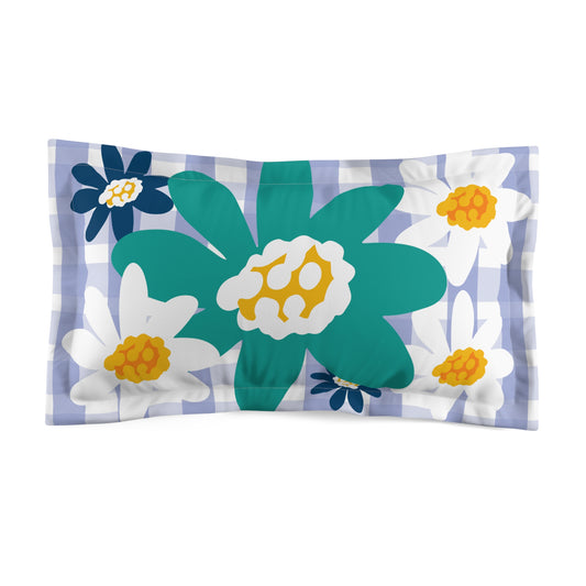 Bright Dasiy Floral Microfiber Pillow Sham in blues, turquoise and yellow, Cozy Bedding, Home Decor, Gift for Flower Lovers, Bedroom Makeover, Spring Decor