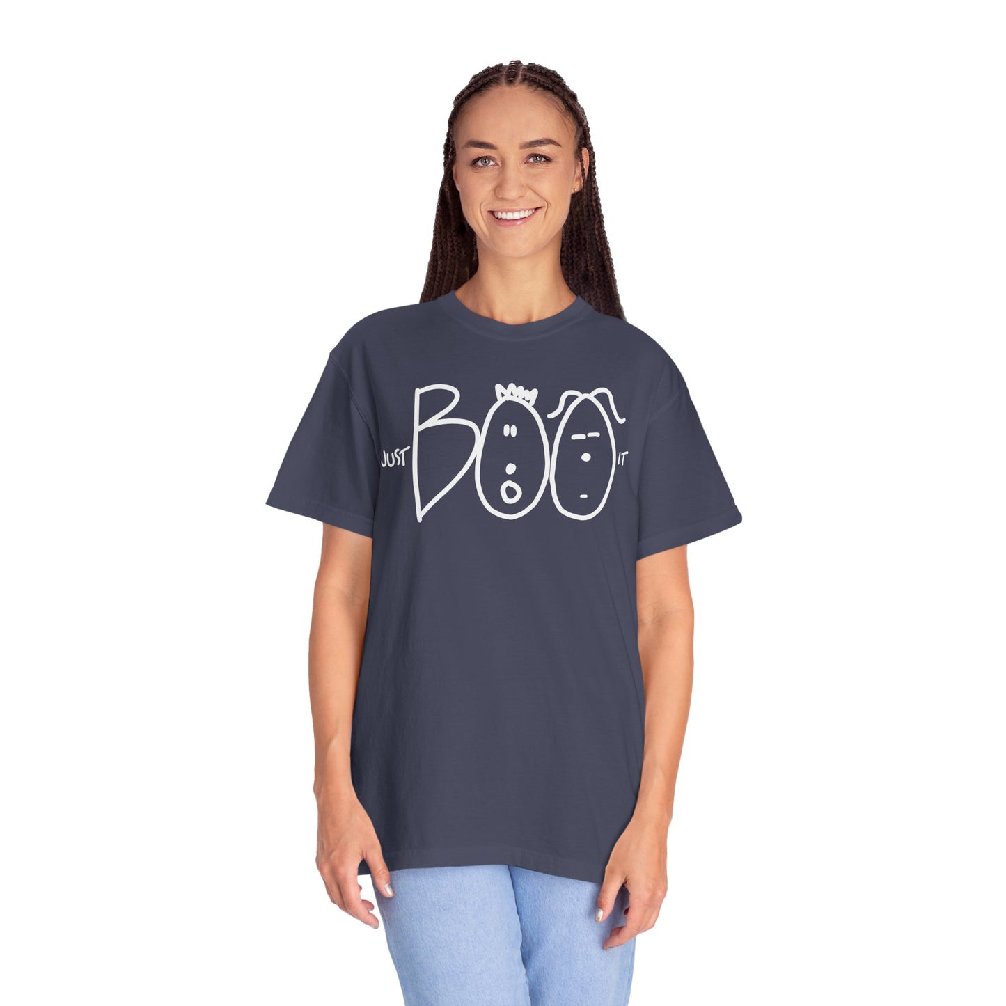 JUST BOO IT....Spooky Unisex Garment-Dyed T-shirt, Halloween Tee, Trendy Graphic Tee, Funny Costume Top, Holiday Apparel, Party Wear