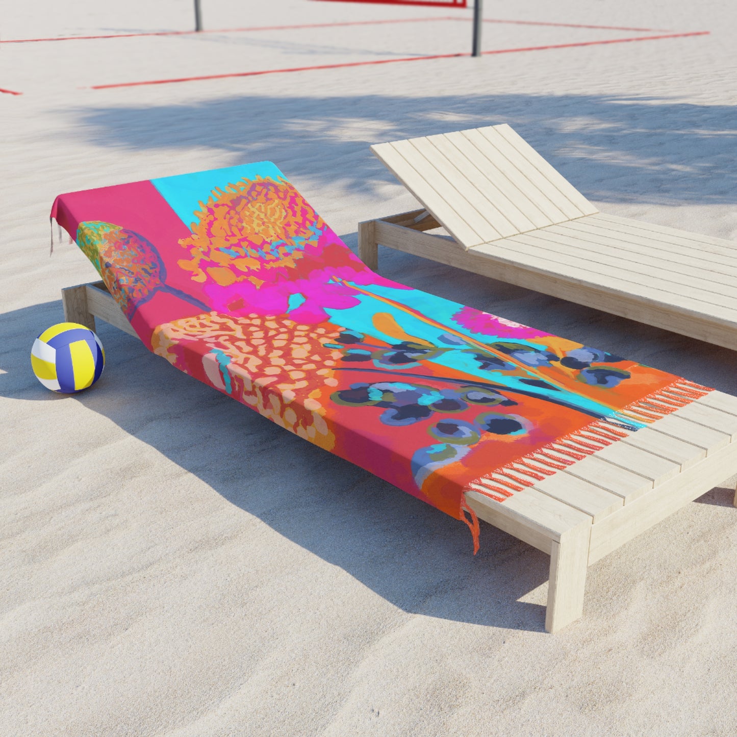 Boho Floral Beach Towel — Vibrant Tropical Flower Fringe Towel
