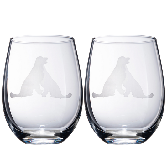 Set of 2 Golden Retriever Dog Stemless Wine Glasses by The Wine Savant - Yellow or Golden Retriever Lover Him & Her - Dogs Silhouette - Glass Gifts Etched Tumblers for Anniversary, Home Bar Gifts-0
