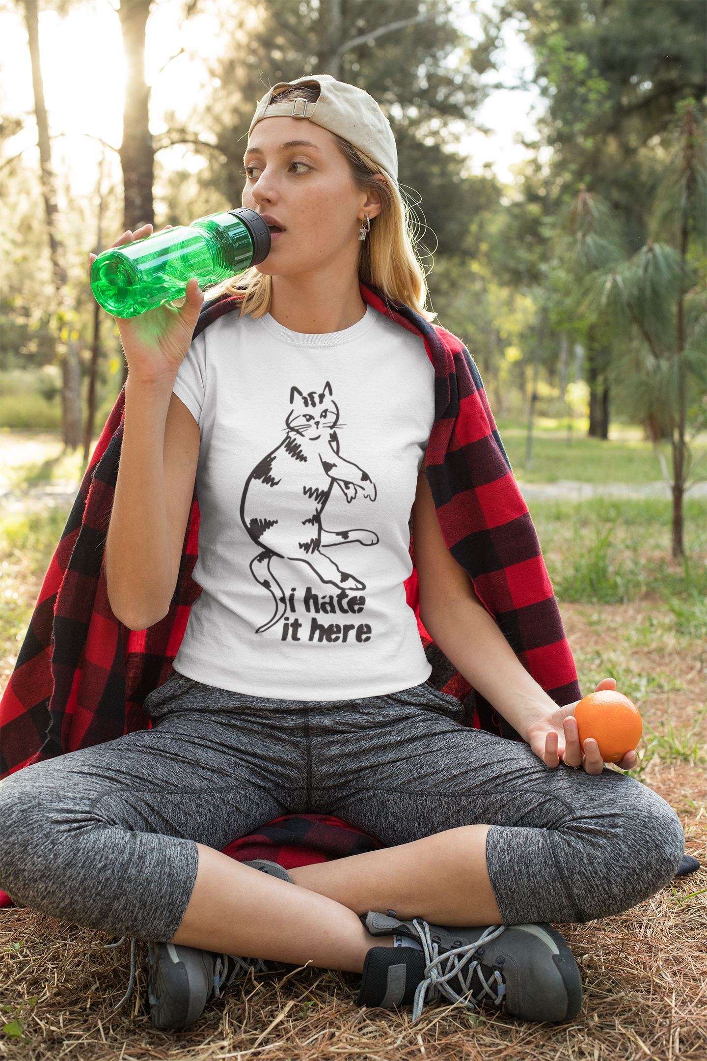 "I hate it here"...Funny Cat T-Shirt Showcasing Cat with Attitude, Halloween, Unisex Tee, Garment-Dyed Shirt, Quirky Cat Lover Gift, Casual Wear, Perfect for Cat Owners