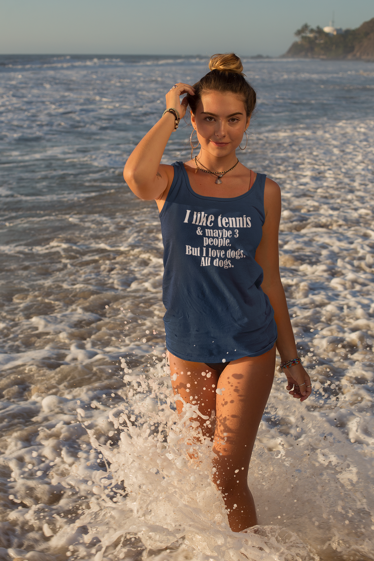 "I like tennis & maybe 3 people. But I love dogs. All Dogs" Dog-Loving Tennis Unisex Tank Top, Casual Summer Wear, Gift for Dog Owners, Funny Summer Tank, Pet Lover Apparel