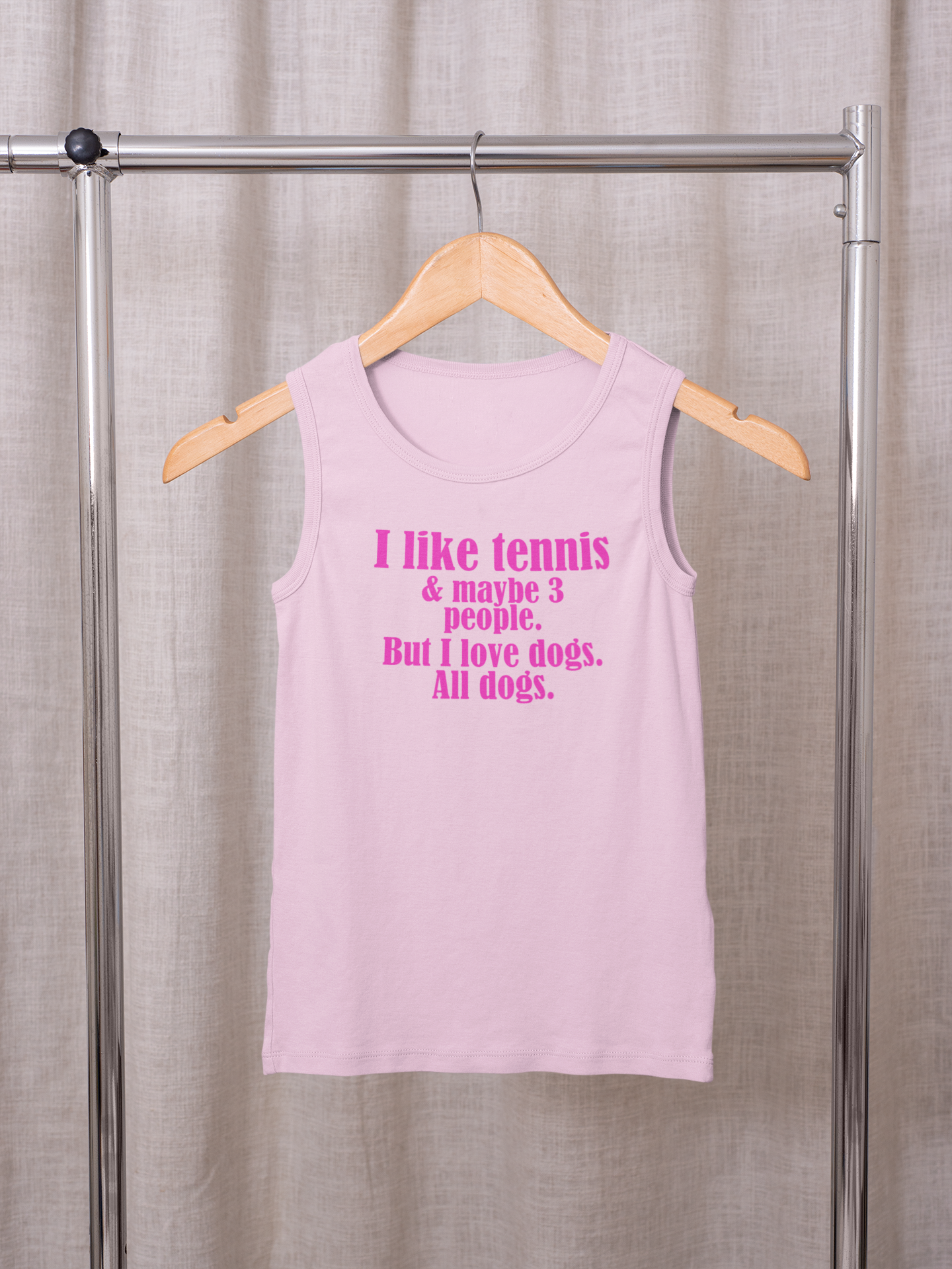 "I like tennis & maybe 3 people. But I love dogs. All Dogs" Dog-Loving Tennis Unisex Tank Top, Casual Summer Wear, Gift for Dog Owners, Funny Summer Tank, Pet Lover Apparel