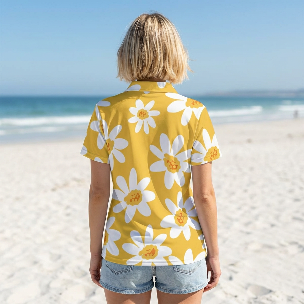 Sunny Daisy Yellow Floral Unisex Polo Shirt, Summer Outfits, Casual Wear, Gift for Him/Her, Bright Spirit, Outdoor Events