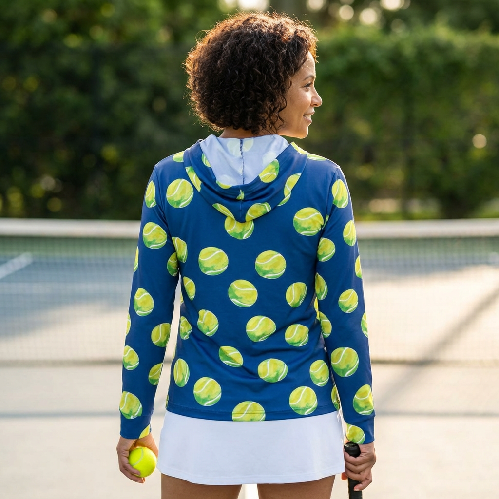 Tennis Ball Pattern Hoodie — Unisex Athletic Warmup Hoodie, SPF 50