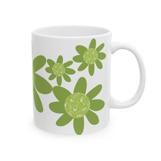 Green Pickleball Daisy Floral Ceramic Mug - Perfect Gift for Garden Lovers, Tea or Coffee Lovers, Mother's Day, Birthdays, Home Decor, Eco-Friendly
