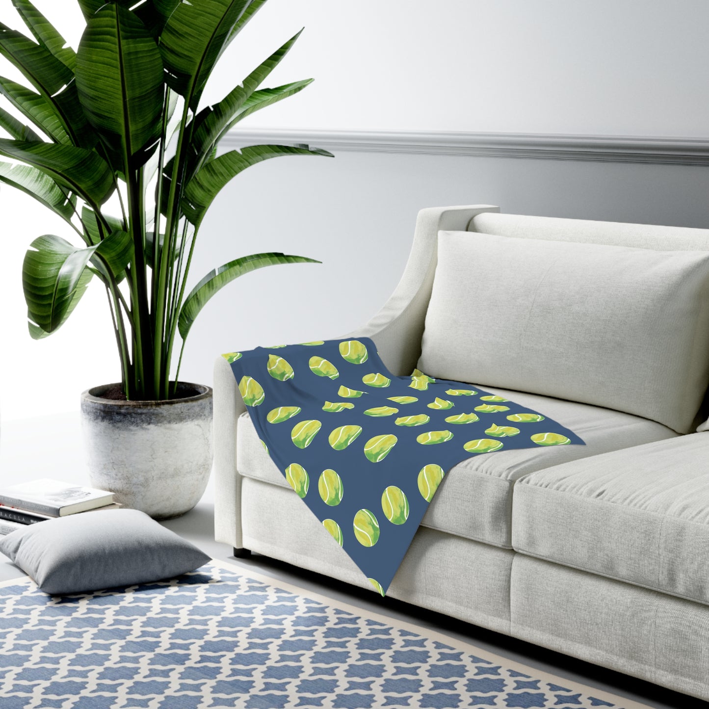 Tennis Baby Swaddle Blanket — Navy Tennis Ball Pattern