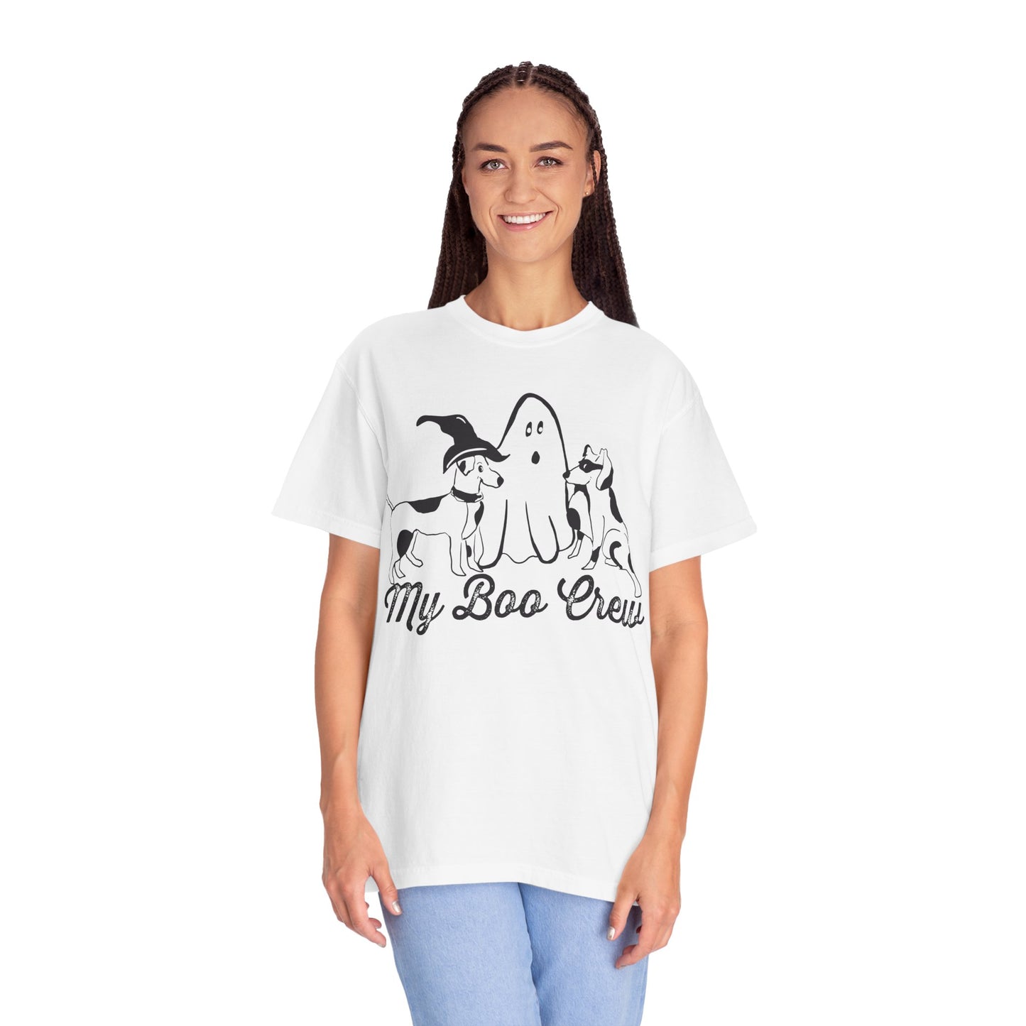 My Boo Crew Halloween T-Shirt, Cute Dog Ghost Tee, Halloween Unisex Garment-Dyed Shirt, Pet Lovers Gift, Autumn Apparel, Fun Halloween Outfit