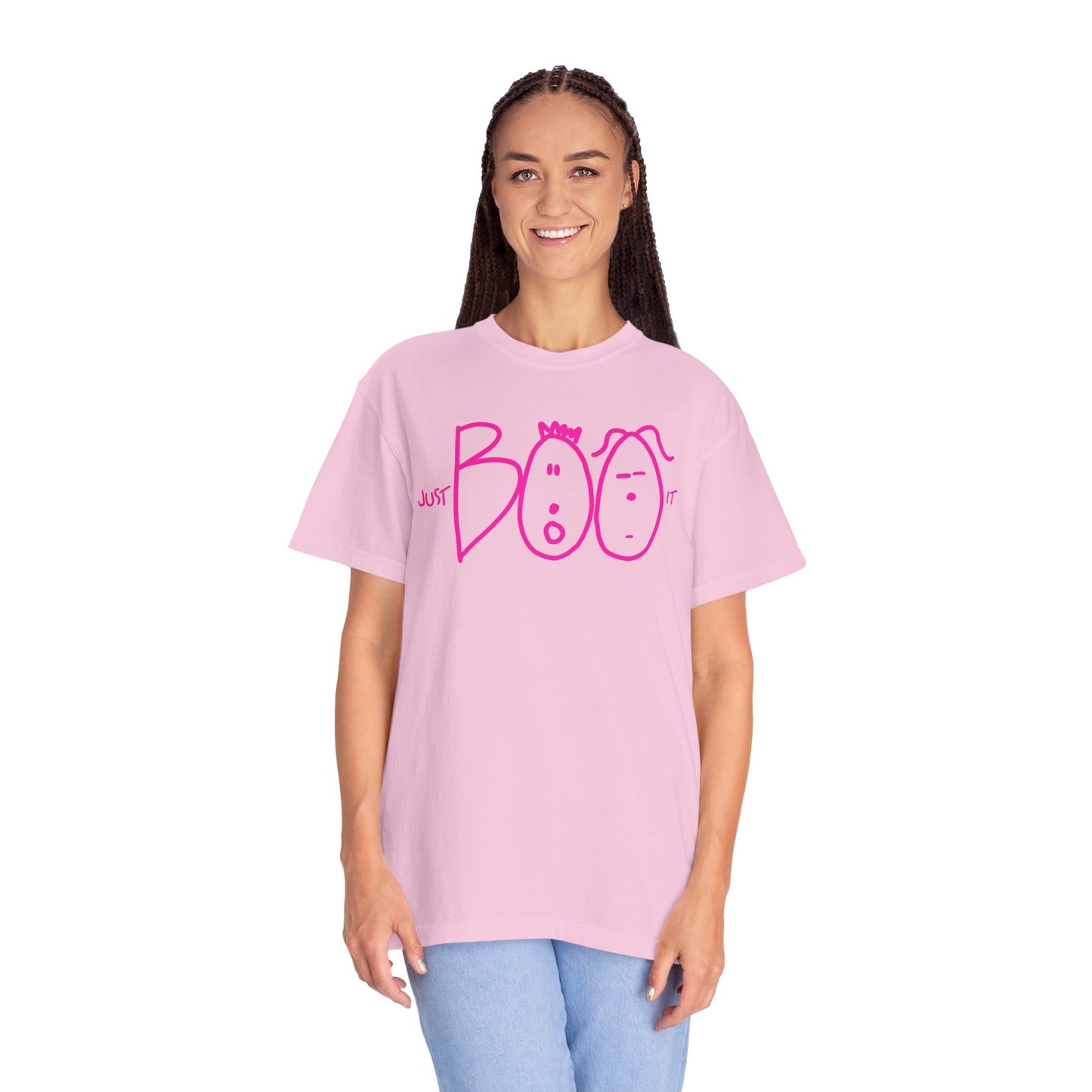 JUST BOO IT....Spooky Unisex Garment-Dyed T-shirt, Halloween Tee, Trendy Graphic Tee, Funny Costume Top, Holiday Apparel, Party Wear