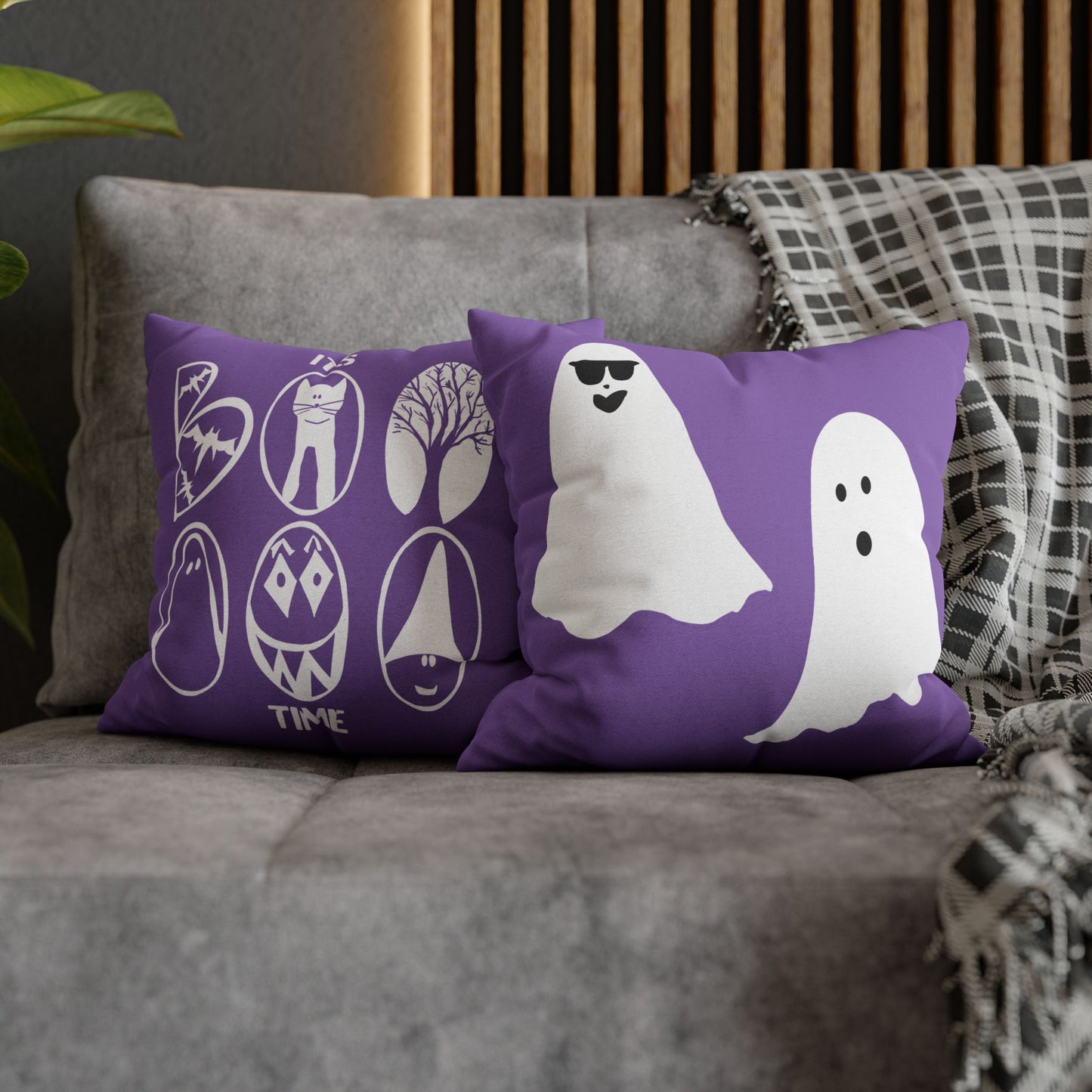 Spooky Ghost Pillowcase, BOO TIME, Halloween Decor, Fun Throw Pillow, Cozy Home Accessory, Unique Gift for Ghost Lovers, Purple Pillow Cover
