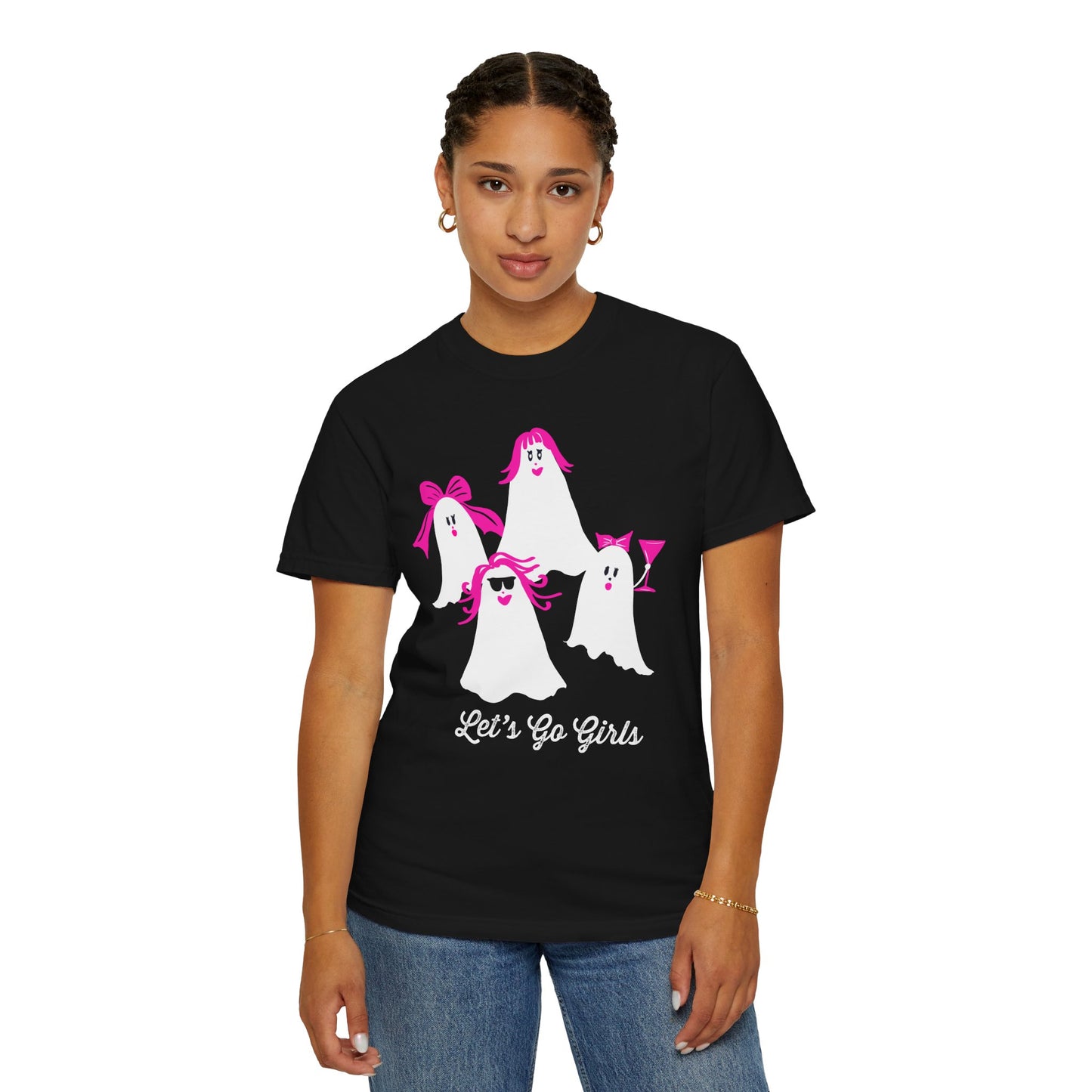 "Let's Go Girls" Spooky Chic T-Shirt, Halloween Fashion, Pink Ghost-Inspired Tee, Cute Casual Wear, Unisex Graphic Shirt, Trendy Fall Style