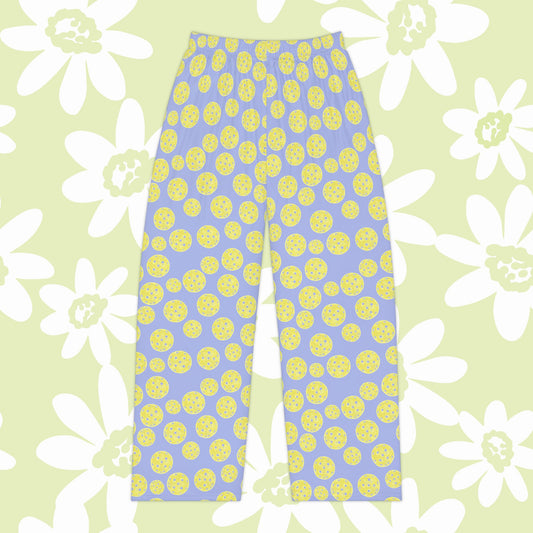 Lemon Yellow Pickleball Dots Women's Pajama Pants — Relaxed Cotton Sleepwear