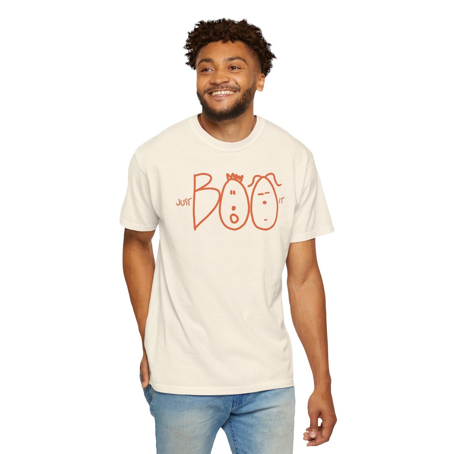 JUST BOO IT....Spooky Unisex Garment-Dyed T-shirt, Halloween Tee, Trendy Graphic Tee, Funny Costume Top, Holiday Apparel, Party Wear