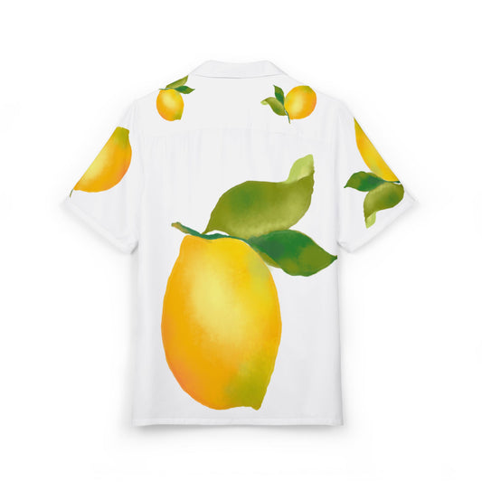 Sunny Lemon Print Button-Down Shirt, Tropical Shirt for Summer, Vacation Wear, Casual Outfit, Gift for Him/Her