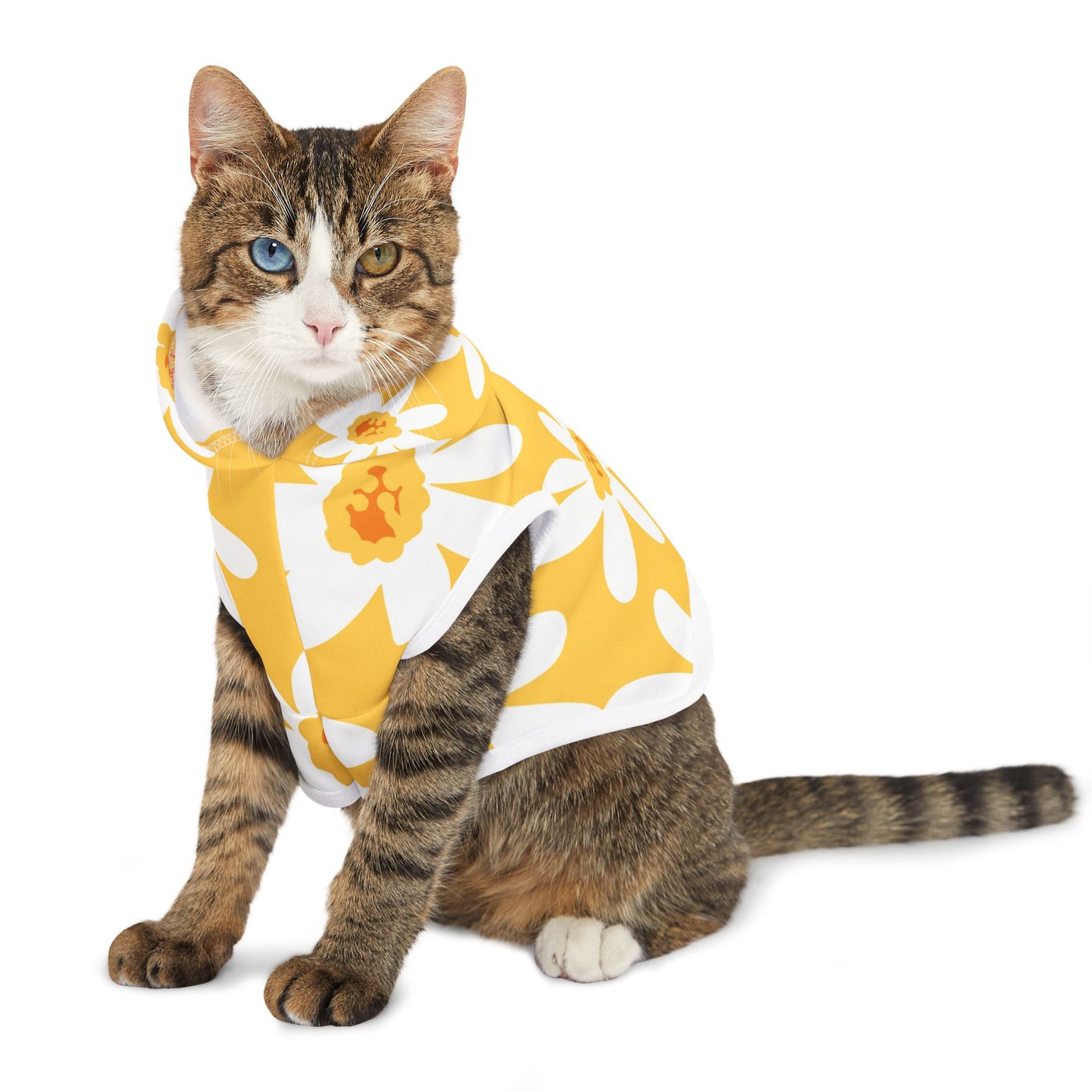 Yellow Daisy Bright Floral Pet Hoodie for Summer Fun, Cat Sweater, Cute Puppy Apparel, Spring Fashion, Pet Gift, Vacation Ready