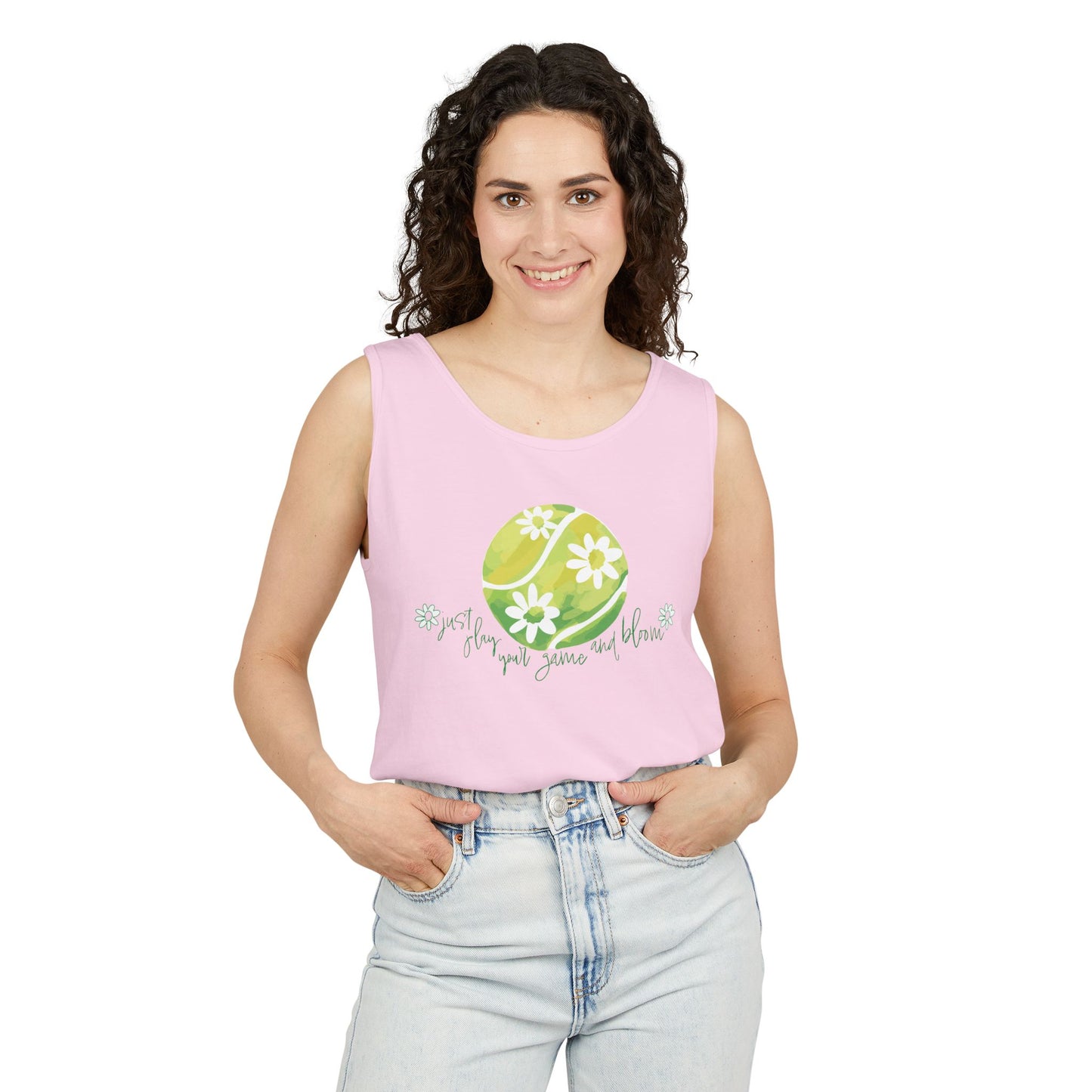 Play Your Game and Bloom! Tennis Floral Vibes Tank Top, Garden Tanks, Outdoor Summer Wear, Eco-Friendly Fashion, Casual Apparel, Floral Design