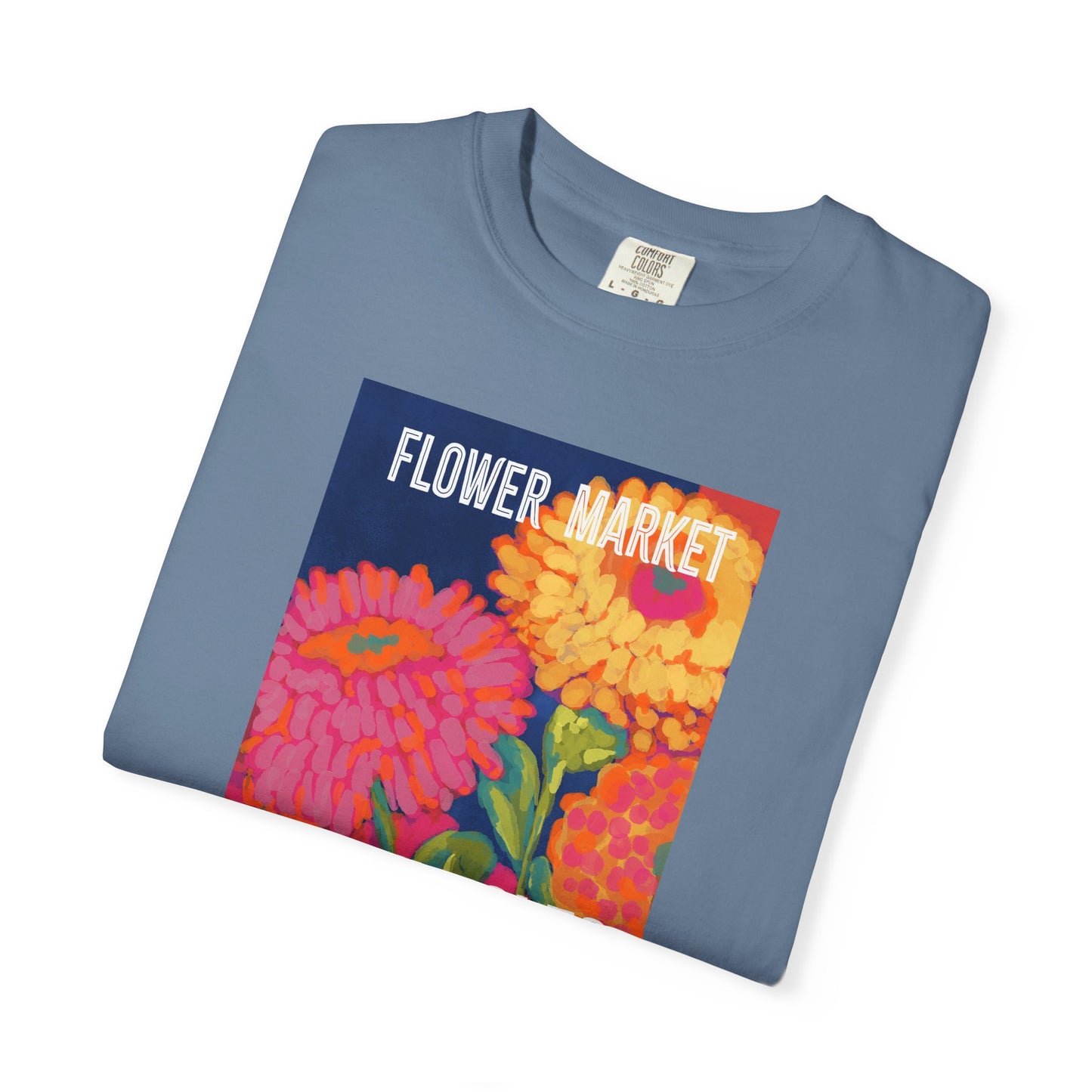 Vibrant Floral Market Tee, Flower Market T-Shirt, Greek Isles Apparel, Gift for Garden Lovers, Summer Wardrobe Essential